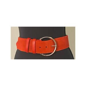 United Colors Benetton Wide Suede Leather Belt Bright Red Silver Ring Buckle XS
